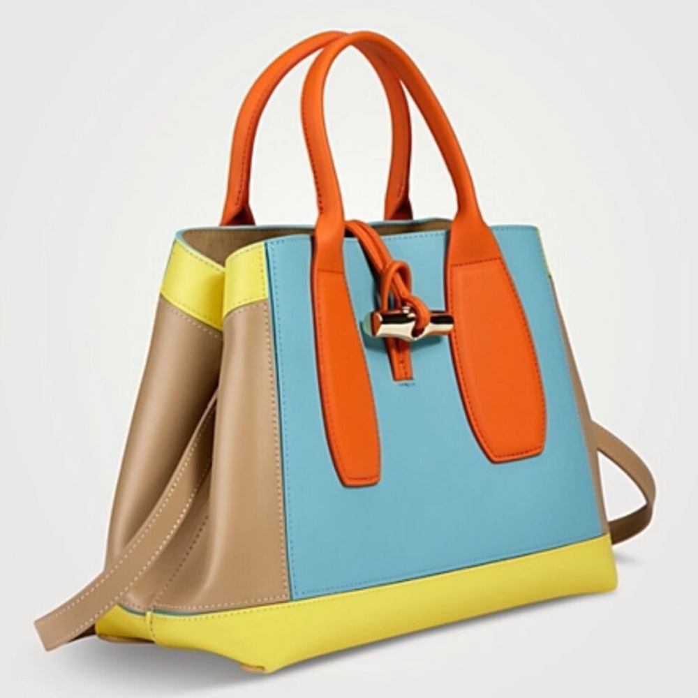 RARE Longchamp Medium Roseau Sunset Leather Top Handle Bag - Picture 5 of 7
